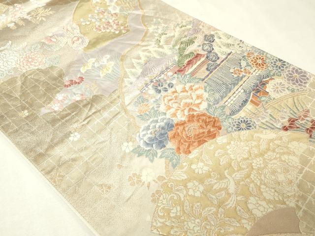 平和屋本店▼六通柄袋帯　九百錦　寿栄花扇文　二重織　本金箔　正絹　逸品　DABI1117sf