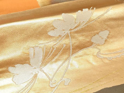 平和屋本店▼六通柄袋帯　草花文　本金箔24ｋ三重箔　正絹　逸品　DABI1119sf