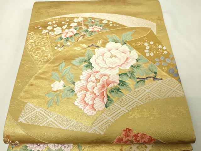 平和屋本店▼六通柄袋帯　唐織　仙兆花文　本金箔二重箔　正絹　逸品　DABI1122sf