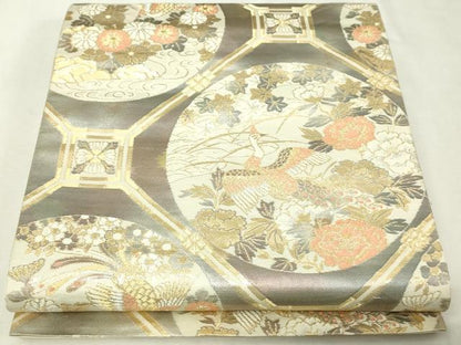 平和屋本店▼六通柄袋帯　孔雀花文　本金二重引箔　正絹　逸品　DABI1126sf