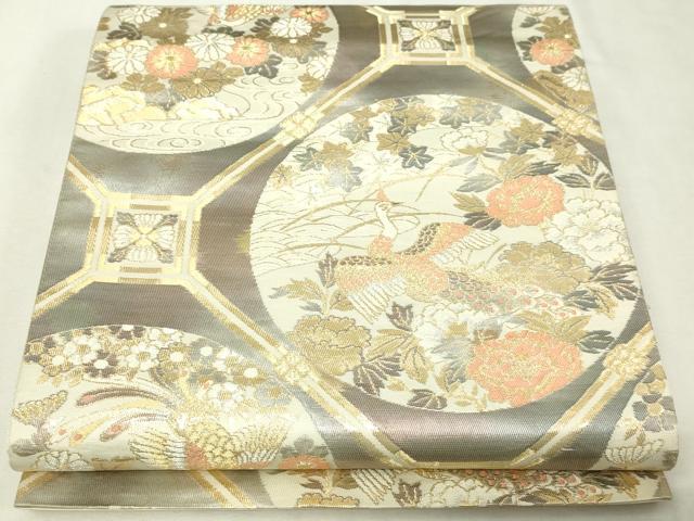 平和屋本店▼六通柄袋帯　孔雀花文　本金二重引箔　正絹　逸品　DABI1126sf