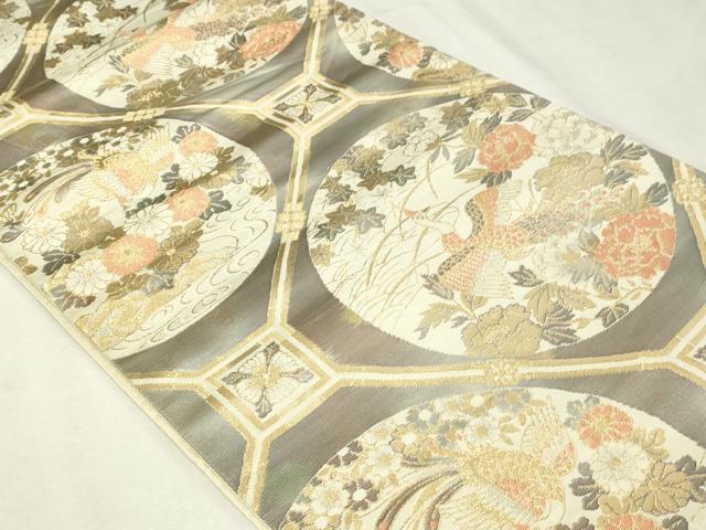 平和屋本店▼六通柄袋帯　孔雀花文　本金二重引箔　正絹　逸品　DABI1126sf