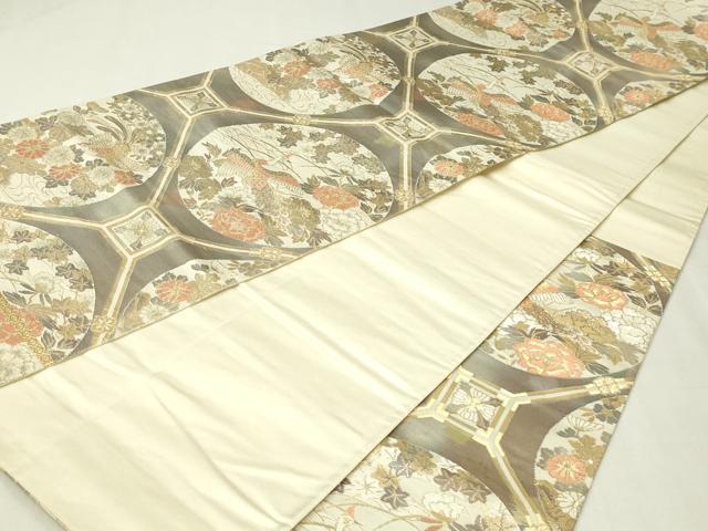 平和屋本店▼六通柄袋帯　孔雀花文　本金二重引箔　正絹　逸品　DABI1126sf