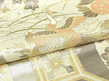 平和屋本店▼六通柄袋帯　孔雀花文　本金二重引箔　正絹　逸品　DABI1126sf