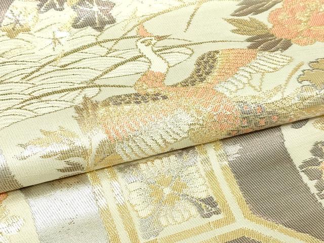 平和屋本店▼六通柄袋帯　孔雀花文　本金二重引箔　正絹　逸品　DABI1126sf