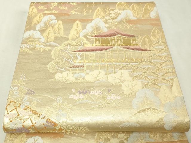 平和屋本店▼六通柄袋帯　風景草花文　純金箔24Ｋ　正絹　逸品　DABI1127sf