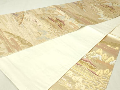 平和屋本店▼六通柄袋帯　風景草花文　純金箔24Ｋ　正絹　逸品　DABI1127sf