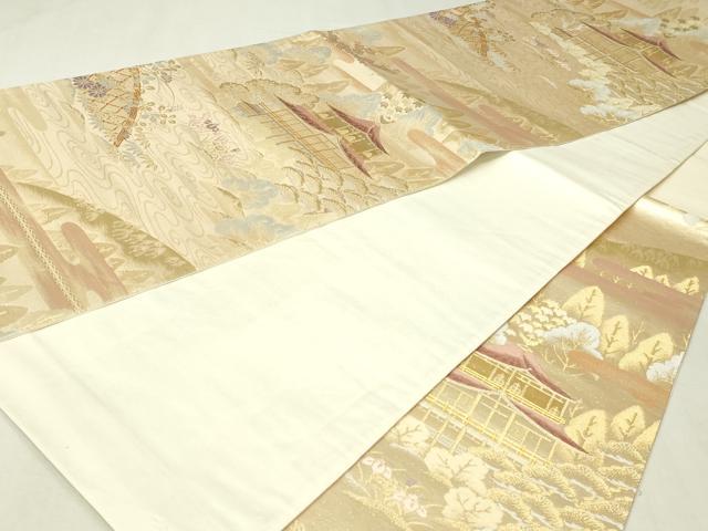 平和屋本店▼六通柄袋帯　風景草花文　純金箔24Ｋ　正絹　逸品　DABI1127sf