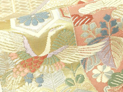 平和屋本店▼六通柄袋帯　唐織　飛鶴宝尽くし花文　本金箔錦　二重織　正絹　逸品　DABI1129sf
