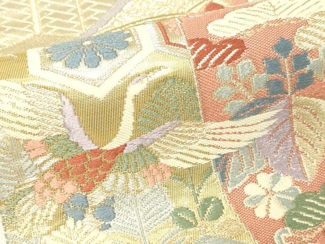 平和屋本店▼六通柄袋帯　唐織　飛鶴宝尽くし花文　本金箔錦　二重織　正絹　逸品　DABI1129sf