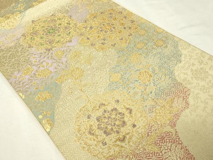 平和屋本店▼六通柄袋帯　正倉院更紗花鳥文　純金二重箔　正絹　逸品　DABI1132sf