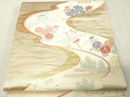 平和屋本店▼六通柄袋帯　袋帯彩錦　飛鶴花文　本金箔24Ｋ　正絹　逸品　DABI1137sf