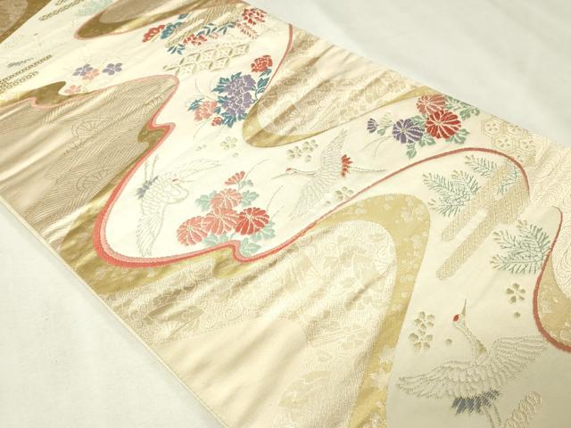 平和屋本店▼六通柄袋帯　袋帯彩錦　飛鶴花文　本金箔24Ｋ　正絹　逸品　DABI1137sf