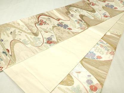 平和屋本店▼六通柄袋帯　袋帯彩錦　飛鶴花文　本金箔24Ｋ　正絹　逸品　DABI1137sf