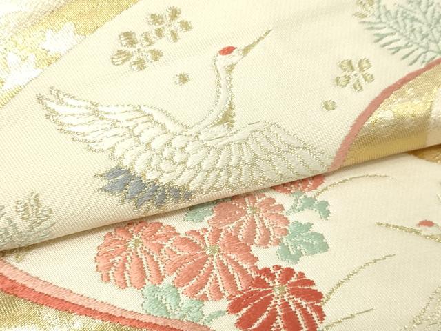 平和屋本店▼六通柄袋帯　袋帯彩錦　飛鶴花文　本金箔24Ｋ　正絹　逸品　DABI1137sf