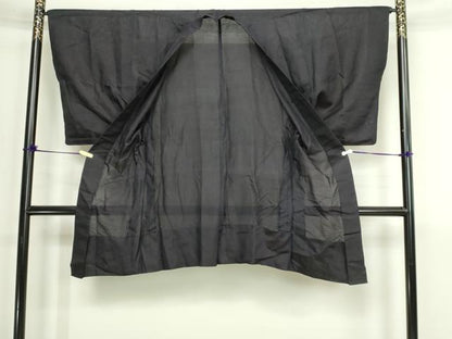 平和屋着物▽男性　羽織　スリーシーズン　春夏秋　塵除け　横段文　濃鼠色　正絹　逸品　DABI1142sf