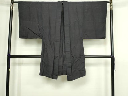 平和屋着物▽男性　羽織　スリーシーズン　春夏秋　塵除け　横段文　濃鼠色　正絹　逸品　DABI1142sf