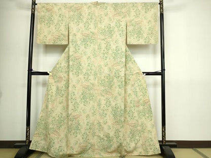 平和屋着物▽上質なお召　単衣　樹林文　正絹　逸品　DABI1144sf