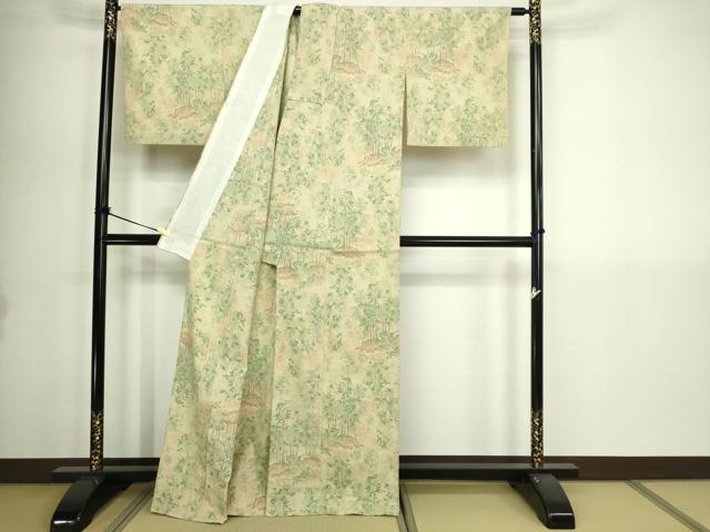 平和屋着物▽上質なお召　単衣　樹林文　正絹　逸品　DABI1144sf