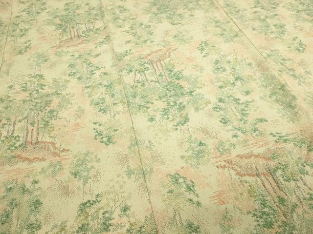 平和屋着物▽上質なお召　単衣　樹林文　正絹　逸品　DABI1144sf