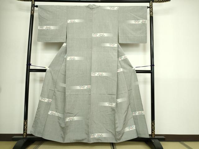 平和屋着物▽上質な紬　単衣　草花文　正絹　逸品　DABI1146sf