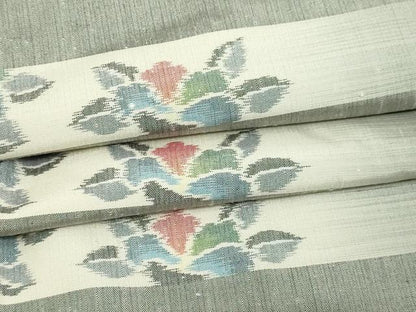 平和屋着物▽上質な紬　単衣　草花文　正絹　逸品　DABI1146sf