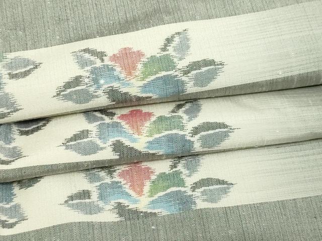 平和屋着物▽上質な紬　単衣　草花文　正絹　逸品　DABI1146sf