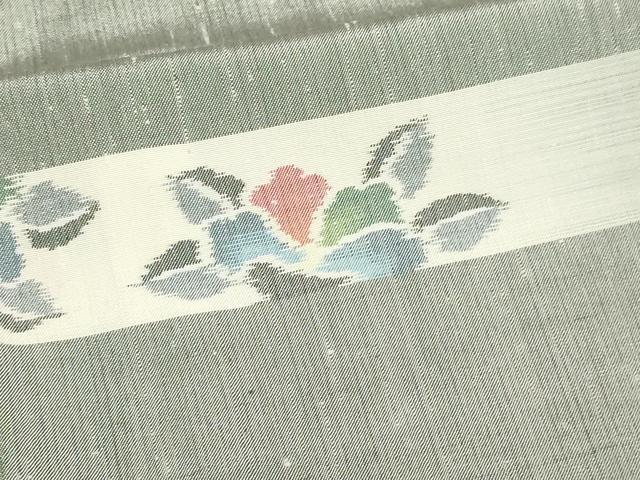 平和屋着物▽上質な紬　単衣　草花文　正絹　逸品　DABI1146sf
