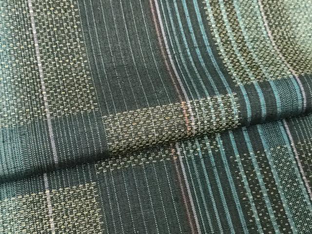 平和屋着物▽上質な紬　単衣　格子　正絹　逸品　DABI1149sf