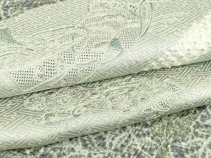 平和屋着物▽中国三大刺繍　汕頭刺繍　スワトウ刺繍　訪問着　単衣　絞り　地紙草花文　正絹　逸品　DABI1151sf