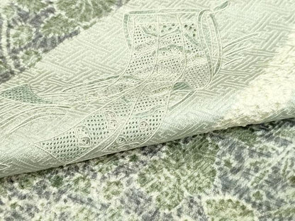 平和屋着物▽中国三大刺繍　汕頭刺繍　スワトウ刺繍　訪問着　単衣　絞り　地紙草花文　正絹　逸品　DABI1151sf