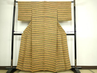 平和屋着物▽上質な小紋　単衣　横段文　鬼しぼ縮緬　正絹　逸品　DABI1152sf