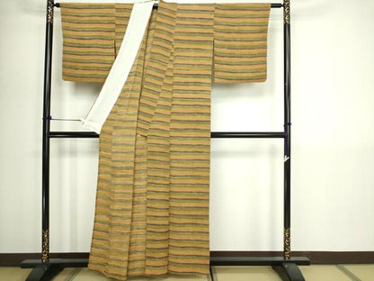 平和屋着物▽上質な小紋　単衣　横段文　鬼しぼ縮緬　正絹　逸品　DABI1152sf