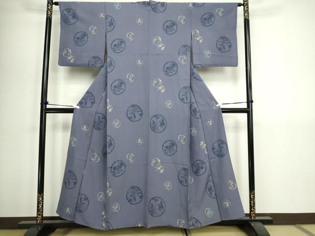 平和屋着物▽上質な小紋　単衣　草花丸文　正絹　逸品　DABI1153sf
