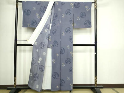平和屋着物▽上質な小紋　単衣　草花丸文　正絹　逸品　DABI1153sf