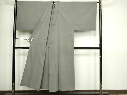 平和屋着物▽男性 お召 単衣 柳煤竹色 キングサイズ 正絹 逸品 DABI1154sf