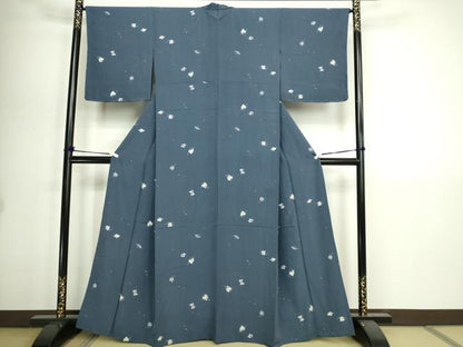 平和屋着物▽上質な小紋　単衣　型染め　舞葉文　正絹　逸品　DABI1155sf
