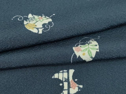 平和屋着物▽上質な小紋　単衣　型染め　舞葉文　正絹　逸品　DABI1155sf