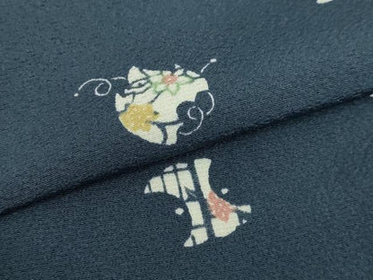 平和屋着物▽上質な小紋　単衣　型染め　舞葉文　正絹　逸品　DABI1155sf