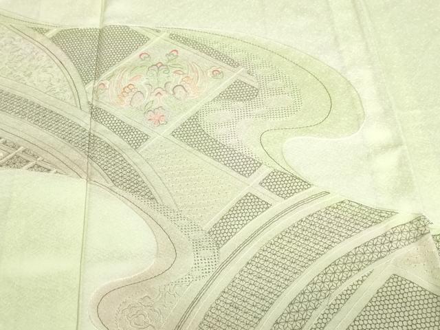 平和屋着物▽中国三大刺繍　汕頭刺繍　スワトウ刺繍　総刺繍　訪問着　単衣　尾長鳥花文　正絹　逸品　DABI1158sf
