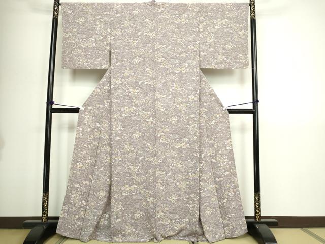 平和屋着物▽上質な小紋　単衣　草花文　正絹　逸品　DABI1159sf
