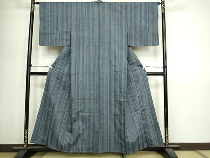 平和屋着物▽上質な紬　単衣　縞　正絹　逸品　DABI1160sf
