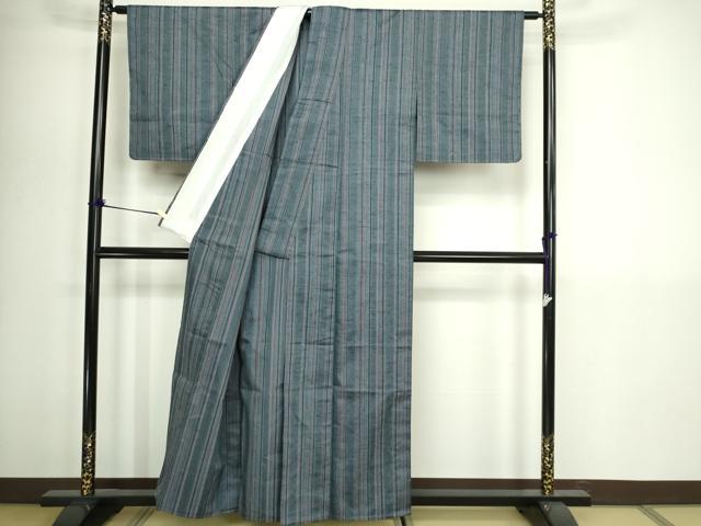 平和屋着物▽上質な紬　単衣　縞　正絹　逸品　DABI1160sf