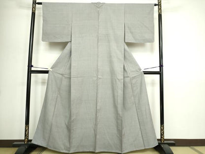 平和屋着物▽上質な紬　単衣　利休鼠色　正絹　逸品　DABI1163sf