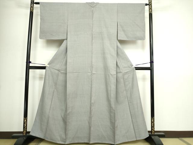 平和屋着物▽上質な紬　単衣　利休鼠色　正絹　逸品　DABI1163sf