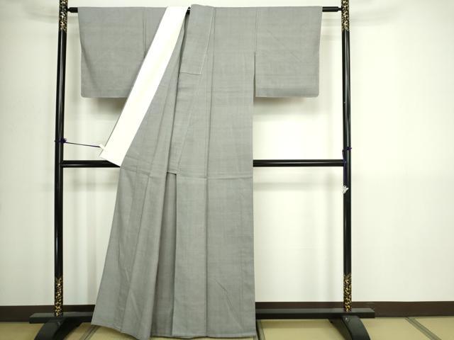 平和屋着物▽上質な紬　単衣　利休鼠色　正絹　逸品　DABI1163sf