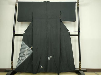 平和屋着物▽訪問着　単衣　竹屋町刺繍　抽象文様　暈し染め　黒地　正絹　逸品　DABI1164sf
