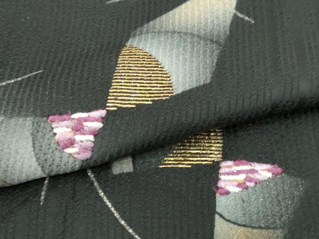 平和屋着物▽訪問着　単衣　竹屋町刺繍　抽象文様　暈し染め　黒地　正絹　逸品　DABI1164sf