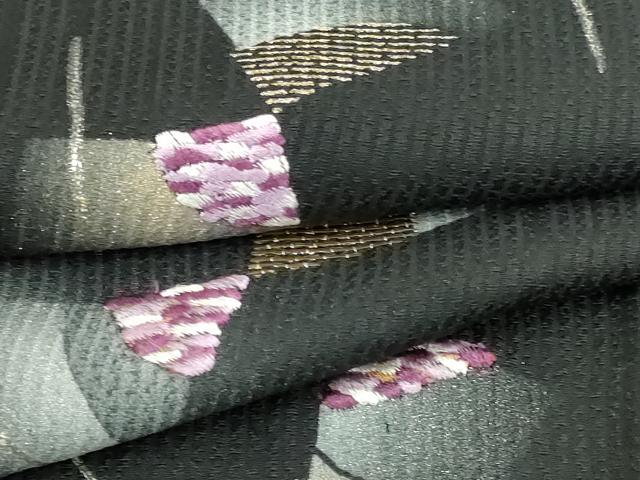 平和屋着物▽訪問着　単衣　竹屋町刺繍　抽象文様　暈し染め　黒地　正絹　逸品　DABI1164sf