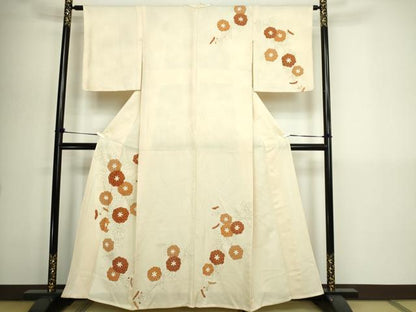平和屋着物▽訪問着　単衣　駒刺繍　草花文　金彩　正絹　逸品　DABI1166sf